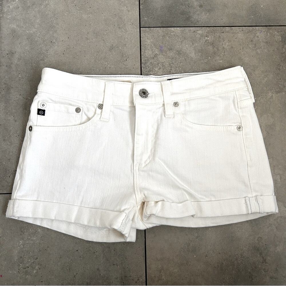 AG the pixie roll up shorts white denim 25